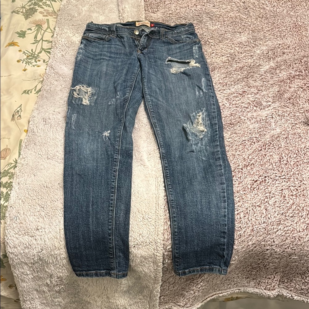 Eunina Blue Boyfriend Jeans with Distressing and Worn-In Look